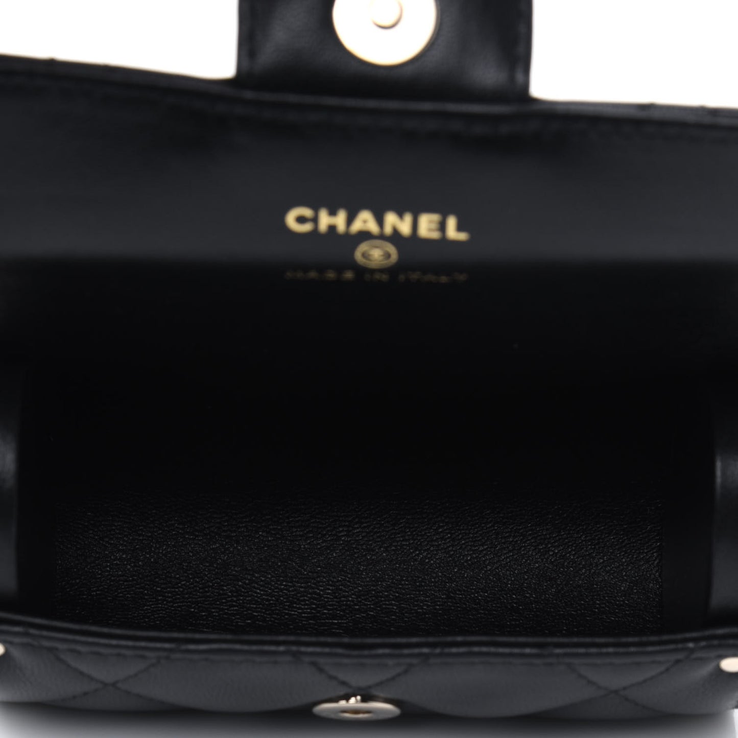 Lambskin Quilted Box Of Secrets Card Holder With Chain Black