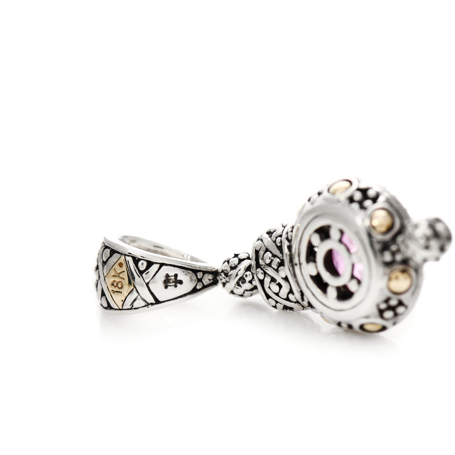 John Hardy Sterling Silver 18K Yellow Gold Pink Topaz Diamond Batu Sari Pendant 4 of 5