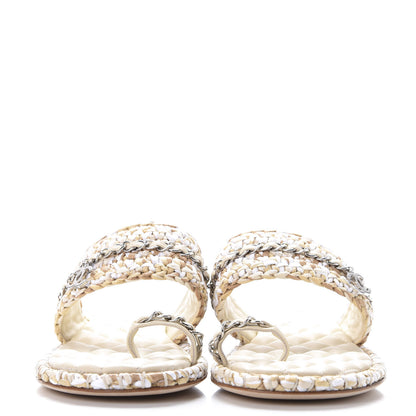 Chanel Raffia Lambskin Sandals 38 Beige White 3 of 10