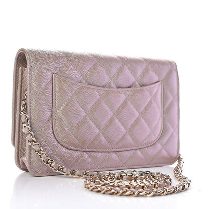 Chanel Iridescent Caviar Quilted Wallet On Chain WOC Beige 3 of 11