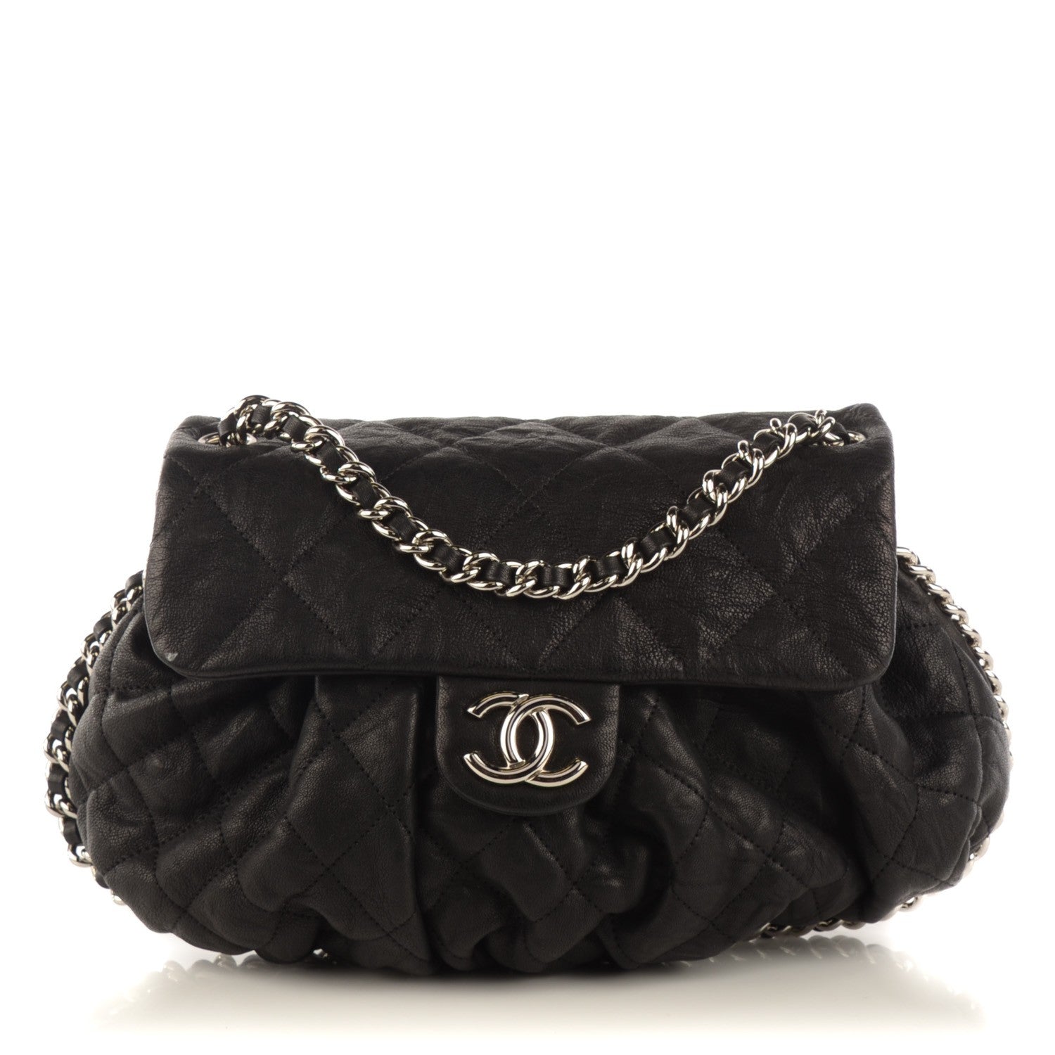 Chanel Washed Lambskin Quilted Medium Chain Around Messenger Black 1 of 7
