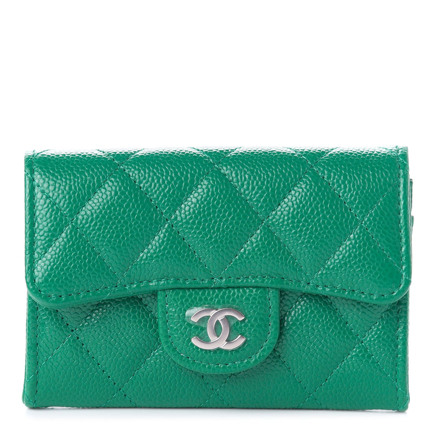 Caviar Quilted Flap Card Holder Wallet Green