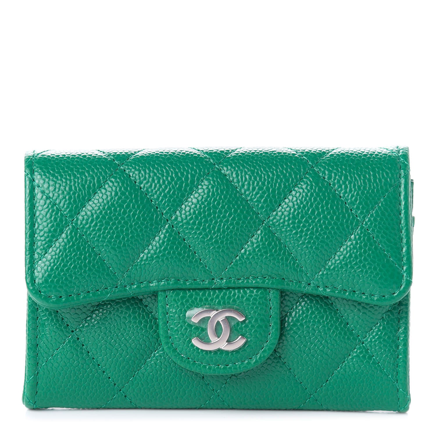 Chanel Caviar Quilted Flap Card Holder Wallet Green 1 of 10