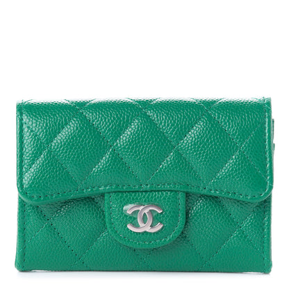 Chanel Caviar Quilted Flap Card Holder Wallet Green 1 of 10