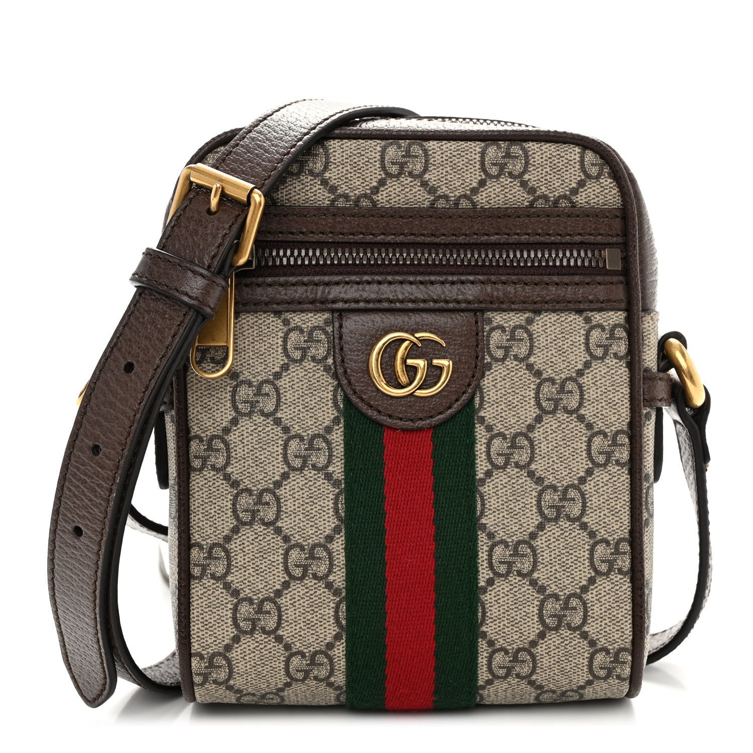 Gucci GG Supreme Monogram Web Mini Ophidia Messenger Brown 1 of 9