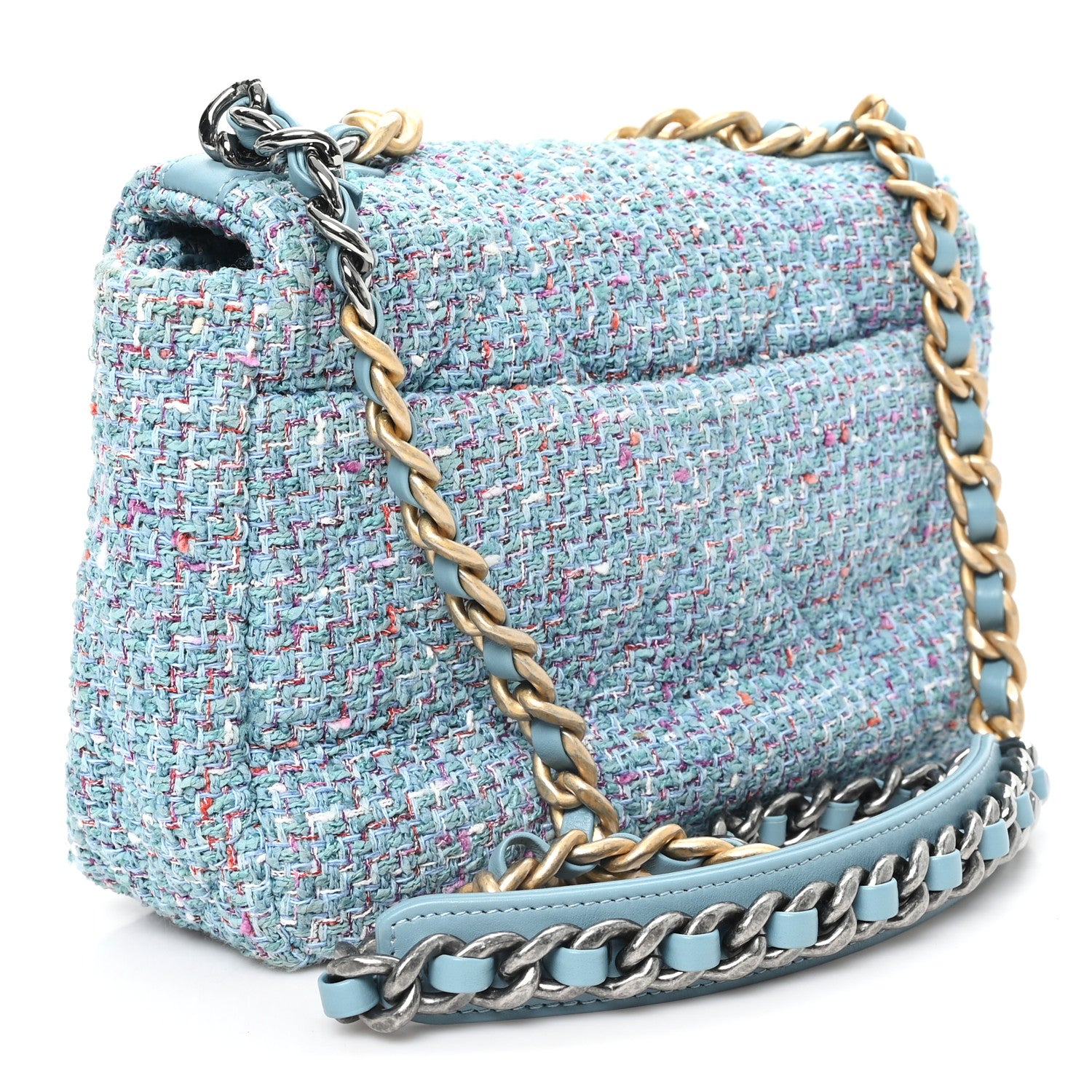 Chanel Tweed Quilted Medium Chanel 19 Flap Blue Multicolor 3 of 11