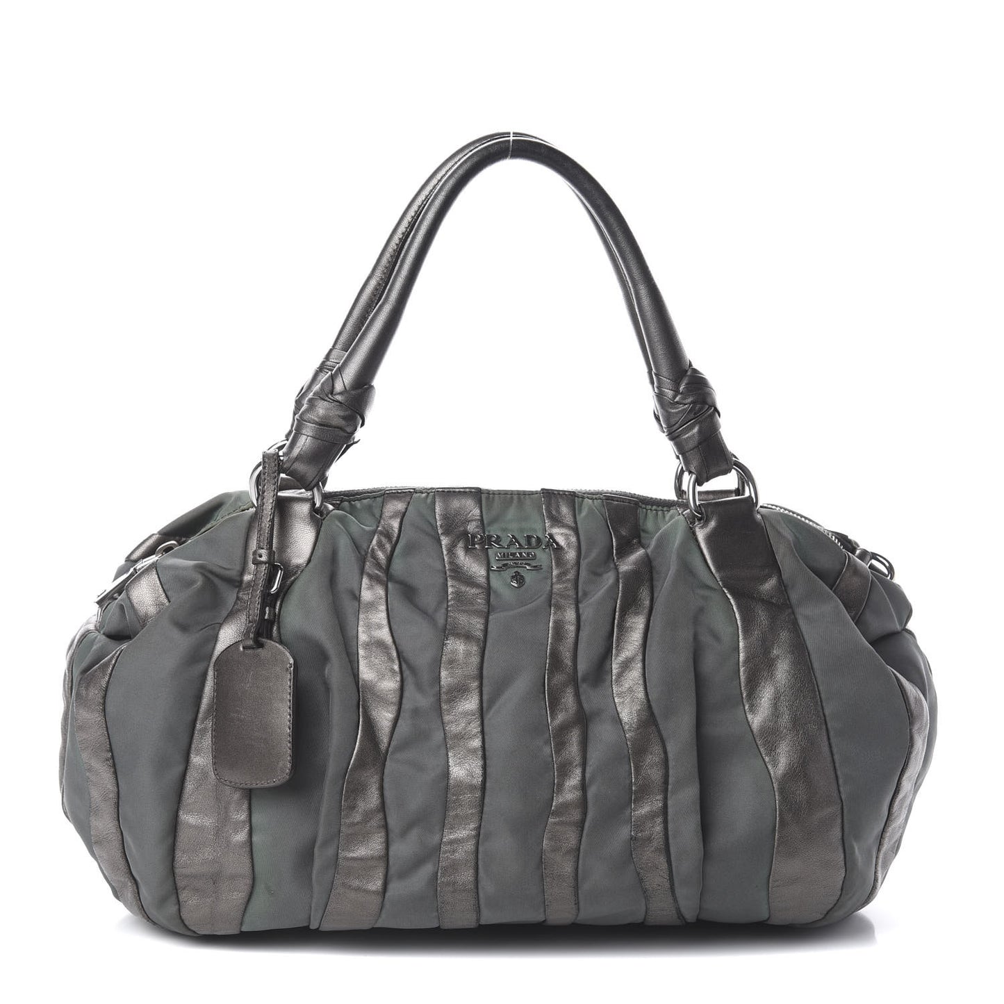 Metallic Nappa Tessuto Nylon Mordore Stripes Shoulder Bag Grey