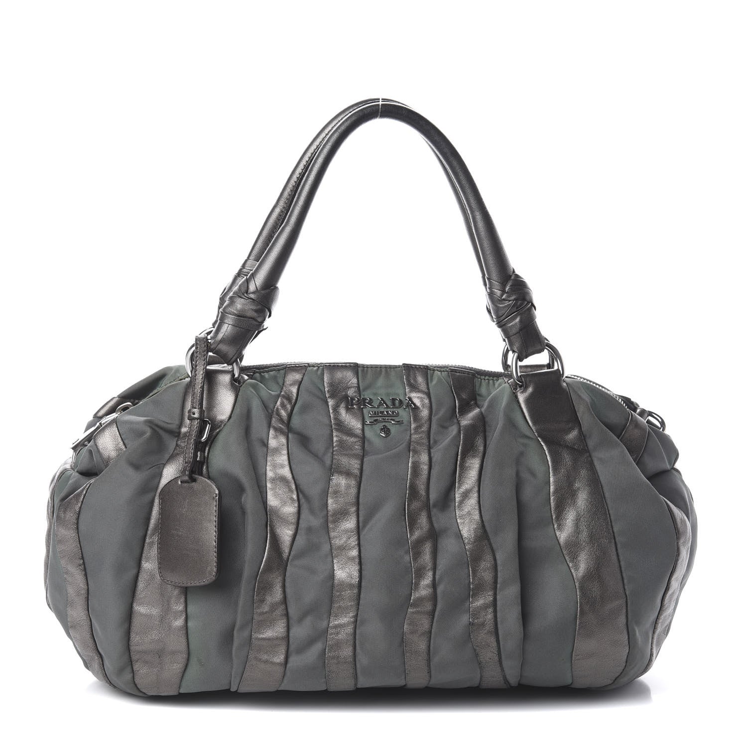 Prada Metallic Nappa Tessuto Nylon Mordore Stripes Shoulder Bag Grey 1 of 12