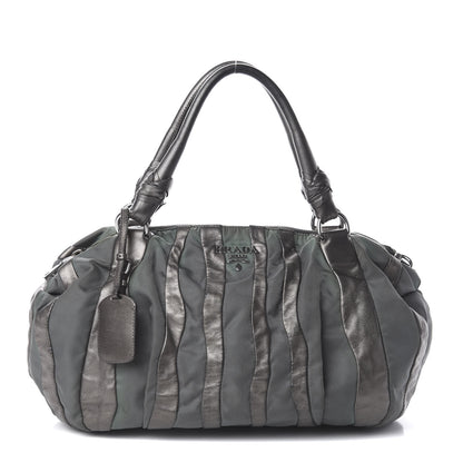 Prada Metallic Nappa Tessuto Nylon Mordore Stripes Shoulder Bag Grey 1 of 12