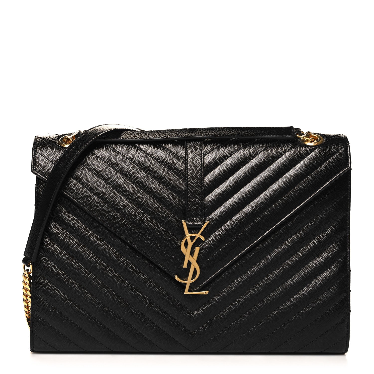 Saint Laurent Grain De Poudre Matelasse Chevron Large Monogram Satchel Black 1 of 9