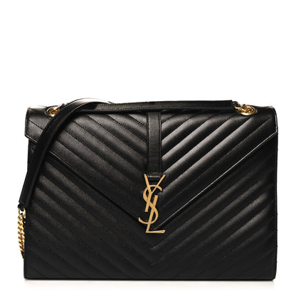Saint Laurent Grain De Poudre Matelasse Chevron Large Monogram Satchel Black 1 of 9