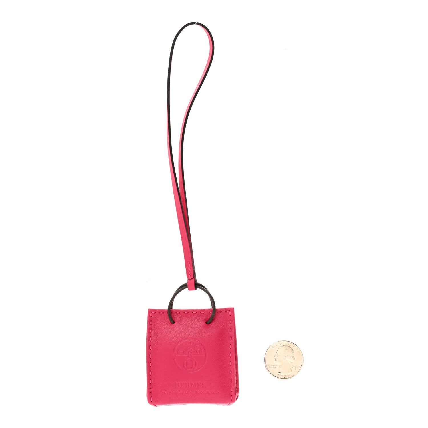 Hermes Milo Lambskin Swift Shopping Bag Charm Rose Mexico 2 of 5