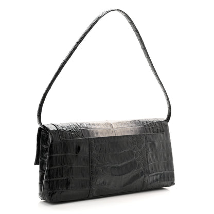 Nancy Gonzalez Crocodile Foldover Clutch Black White 3 of 9