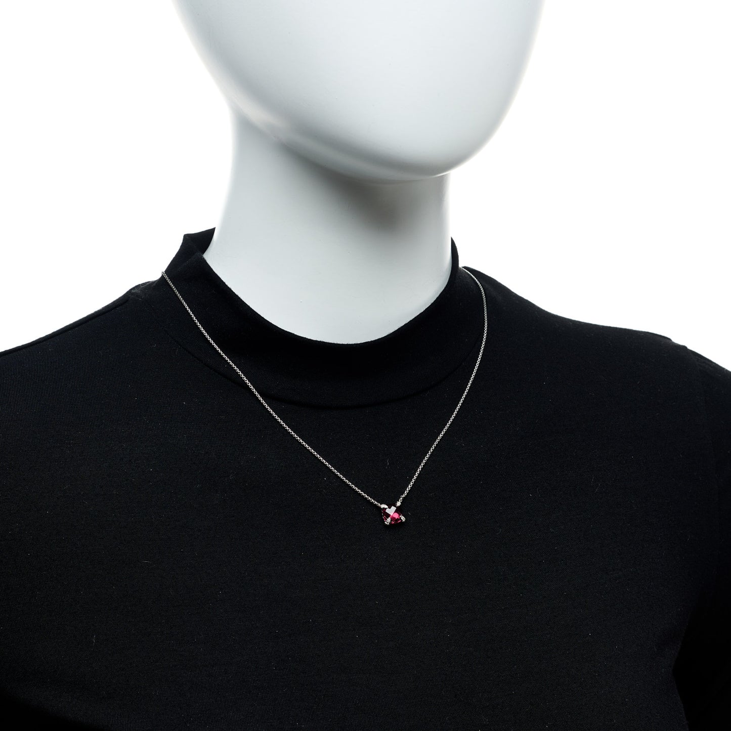 Sterling Silver Diamond Rhodolite Garnet 9mm Petite Chatelaine Pendant Necklace