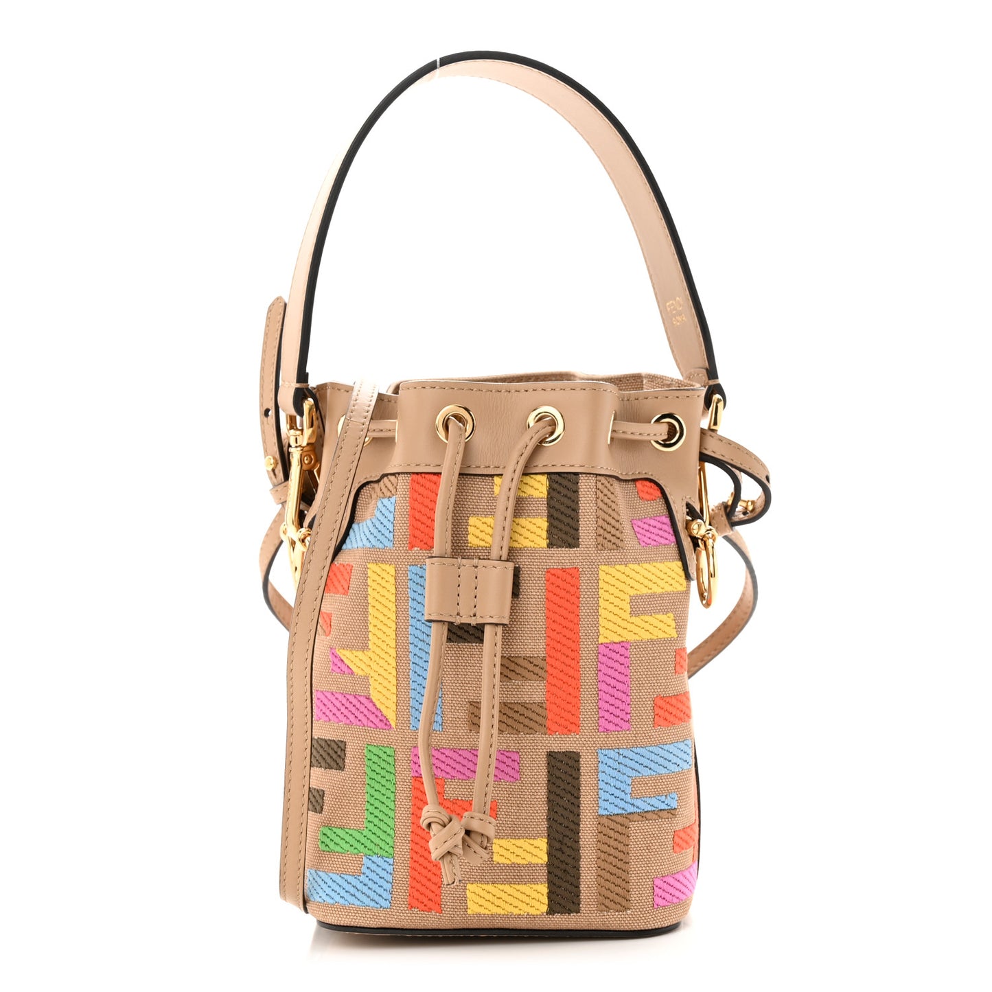 Canvas Vitello King F is Fendi FF Multicolor Embroidered Mini Mon Tresor Bucket Bag Multicolor Cuoio