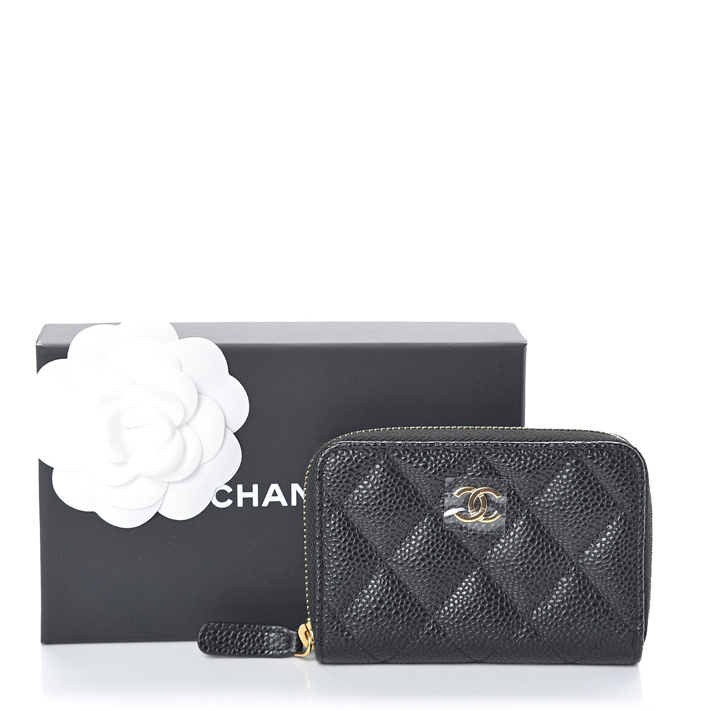 Caviar Quilted Zip Coin Purse Black