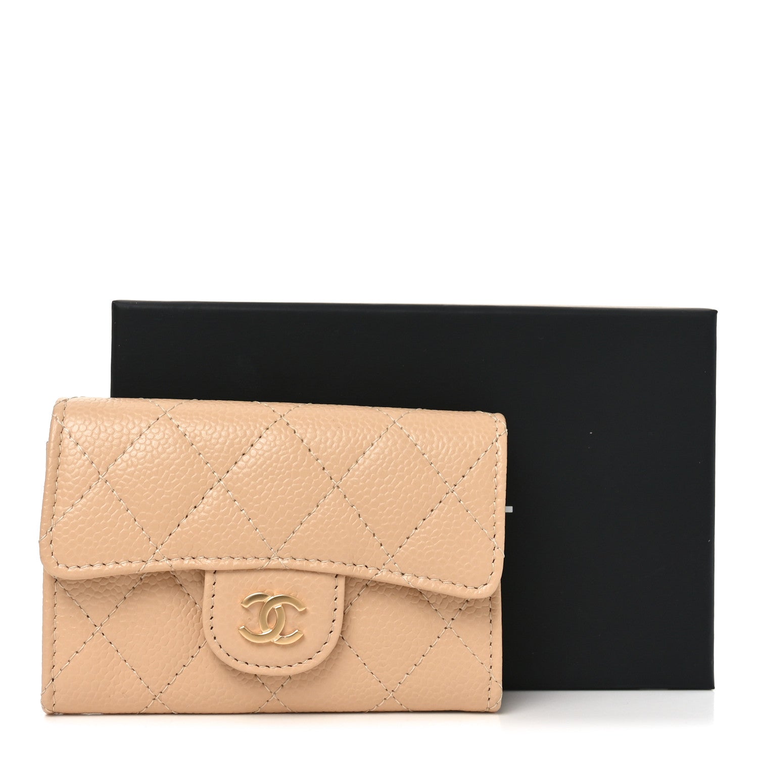 Chanel Caviar Quilted Flap Card Holder Wallet Beige 9 of 9