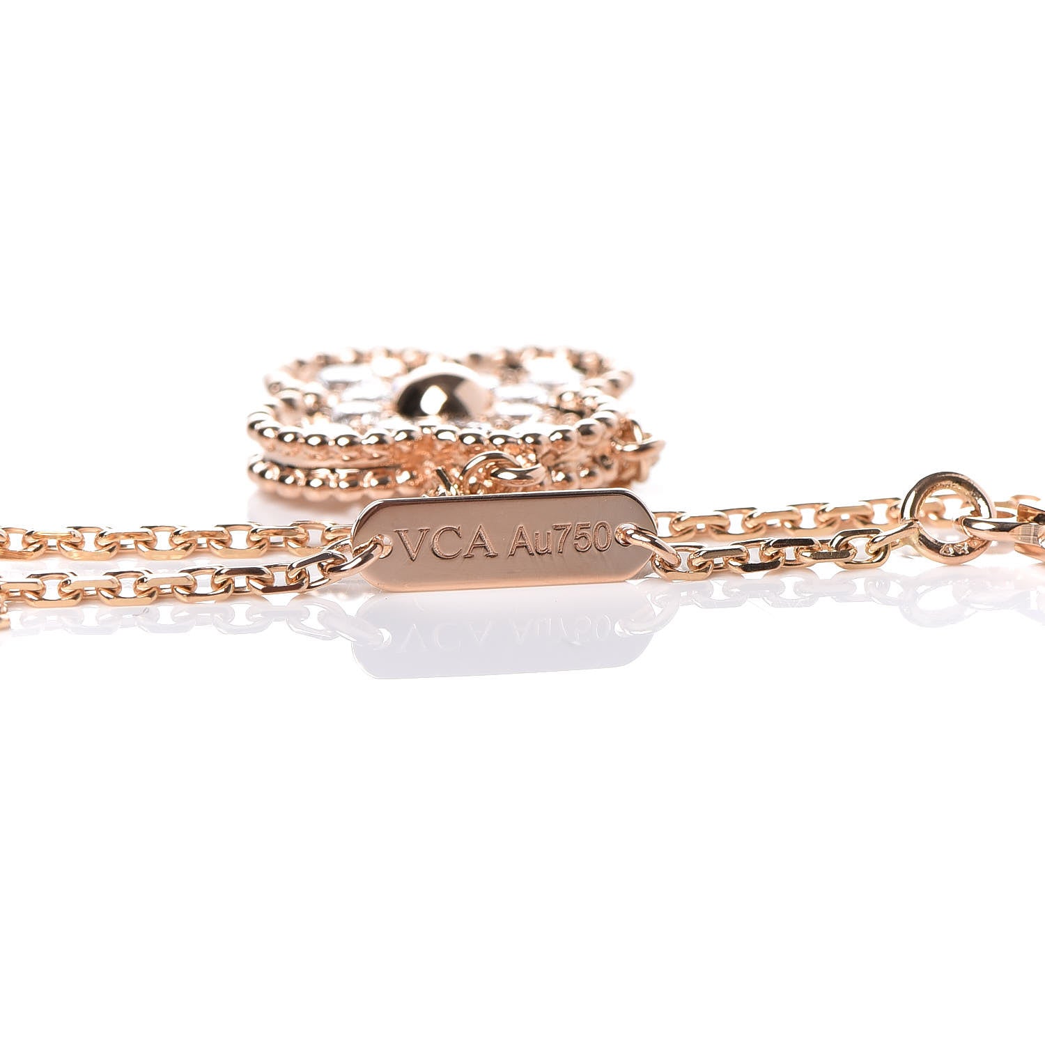 Van Cleef & Arpels 18K Rose Gold Diamond Vintage Alhambra Pendant Necklace 6 of 8