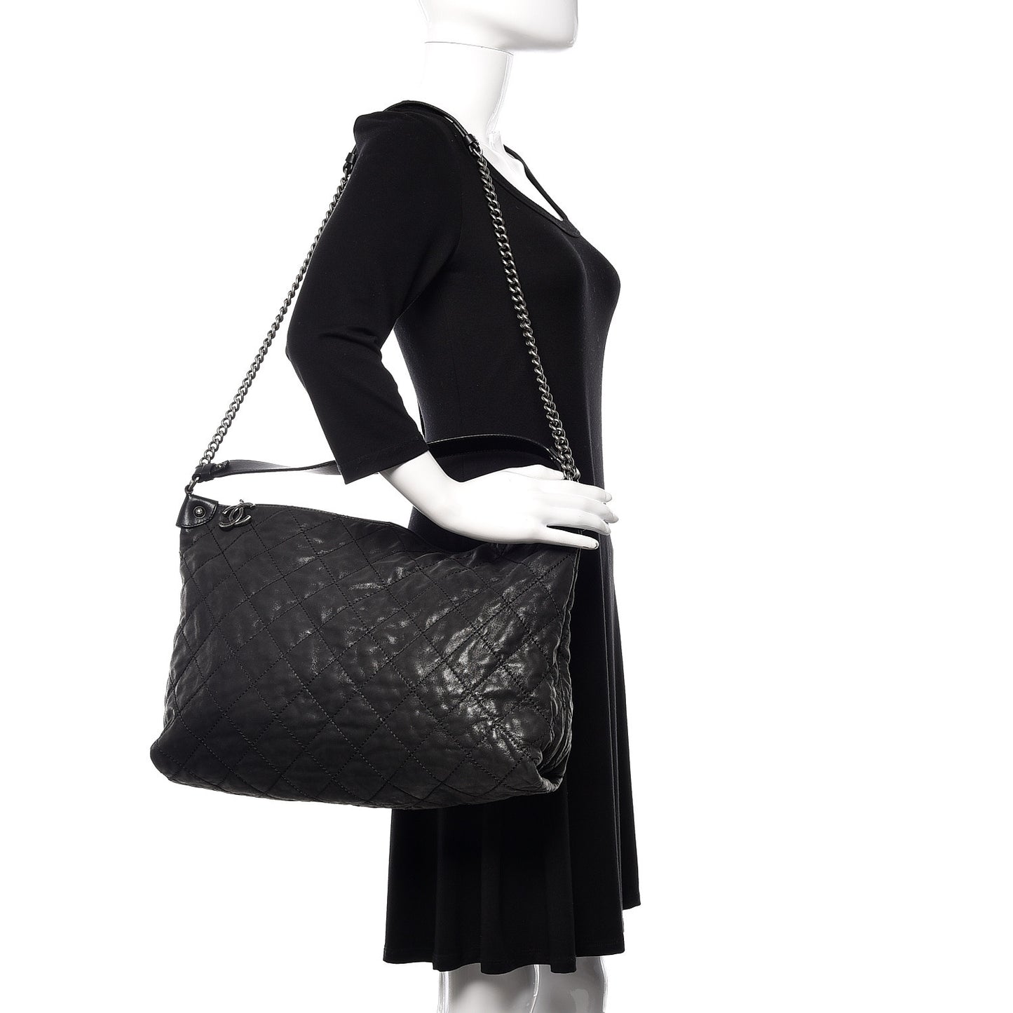 Iridescent Calfskin Coco Daily Hobo Black
