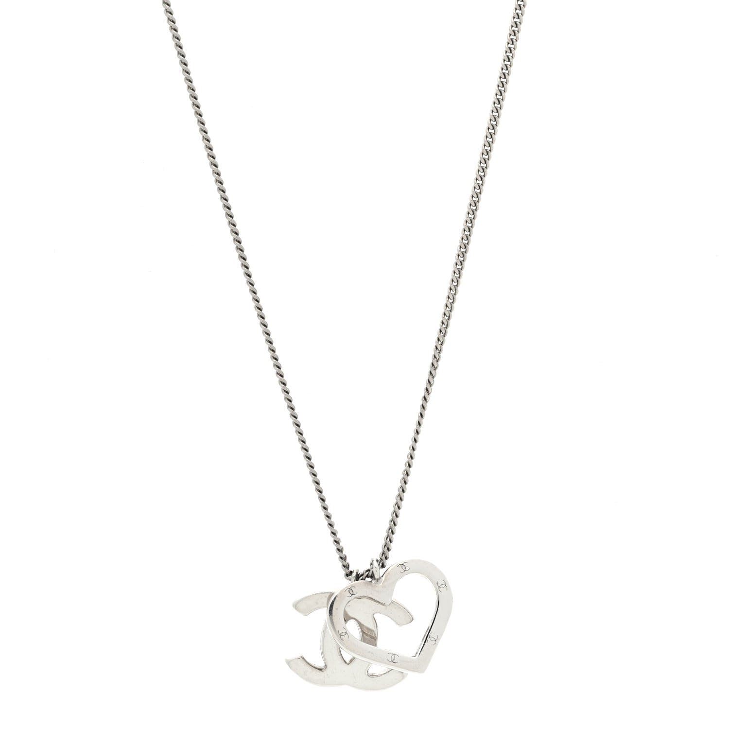 Chanel Metal CC Heart Pendant Necklace Silver 1 of 4