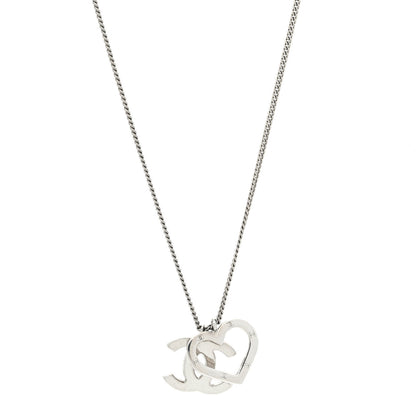 Chanel Metal CC Heart Pendant Necklace Silver 1 of 4