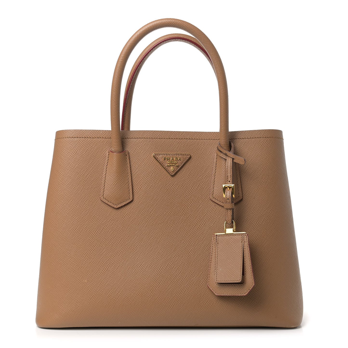 Saffiano Cuir Small Double Bag Caramel Fuoco