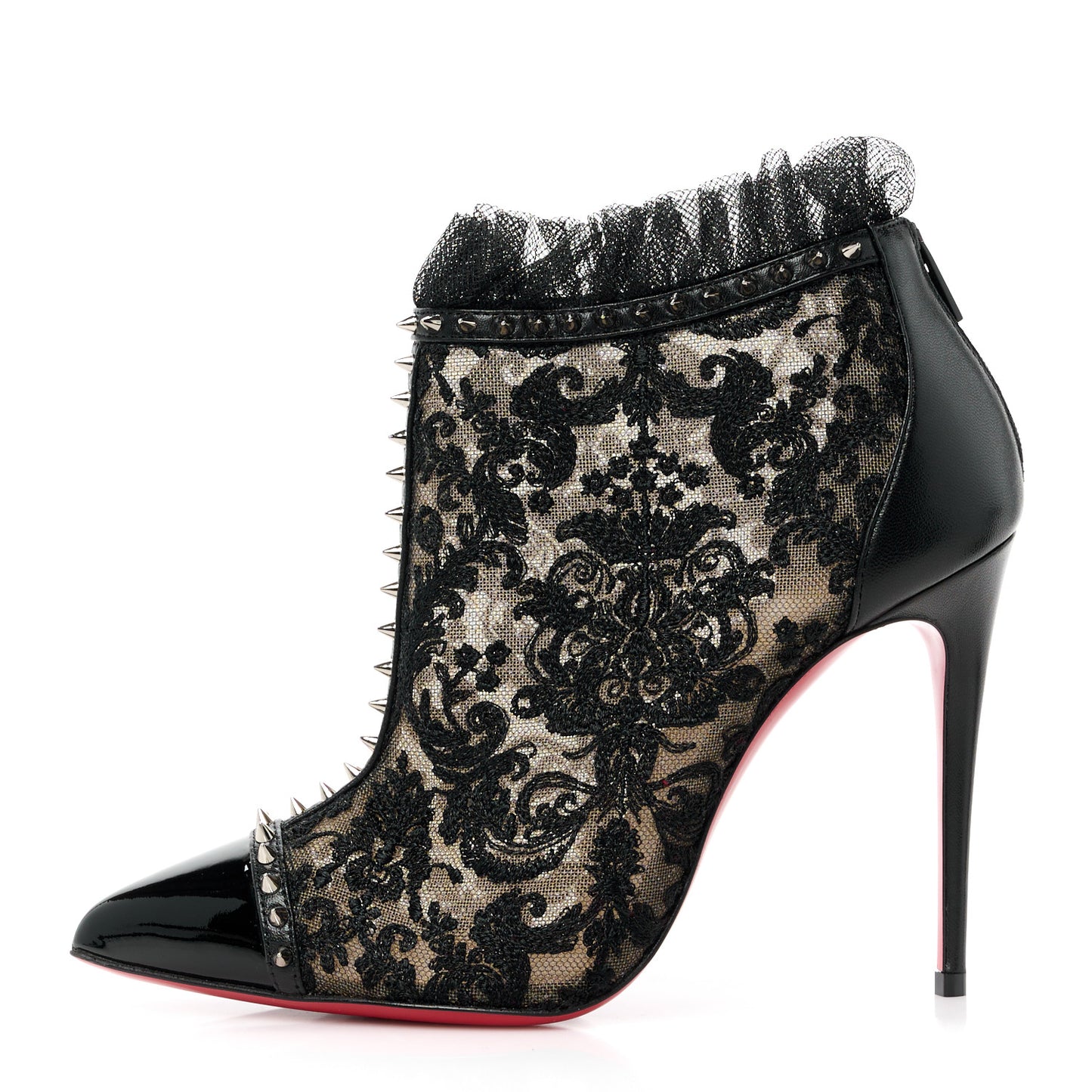 CHRISTIAN LOUBOUTIN Lace Studded Pigalle 100 Booties 36 Black