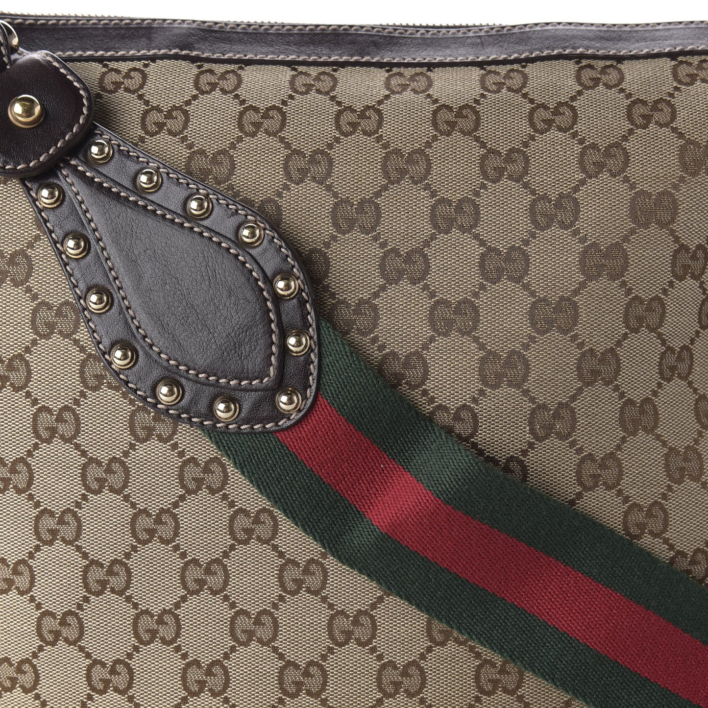 Monogram Web Studded Pelham Shoulder Bag Dark Brown