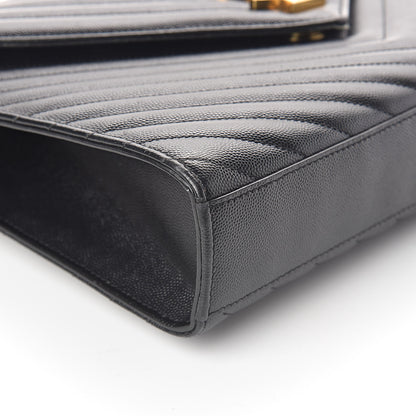 Saint Laurent Grain De Poudre Matelasse Chevron Large Monogram Satchel Black 10 of 11