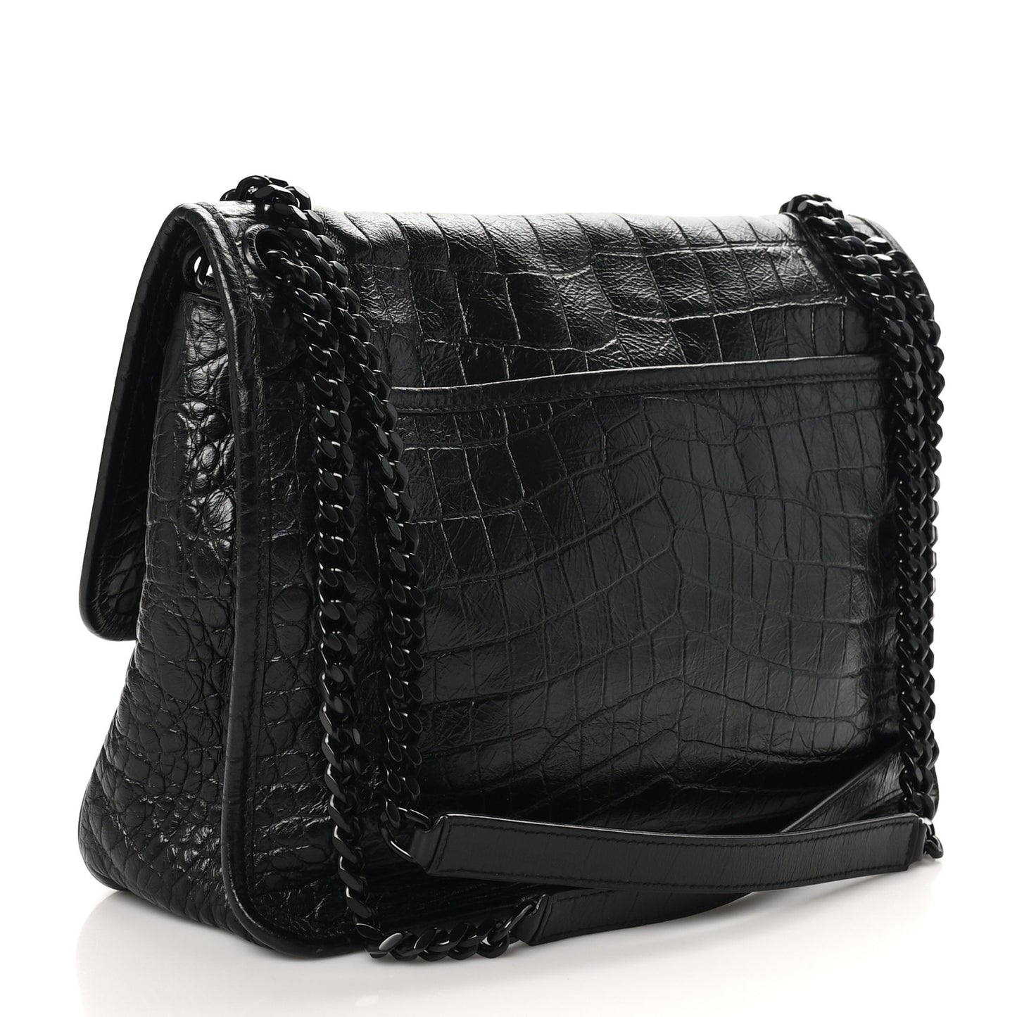 Crocodile Embossed Lambskin Monogram Medium Niki Chain Satchel Black
