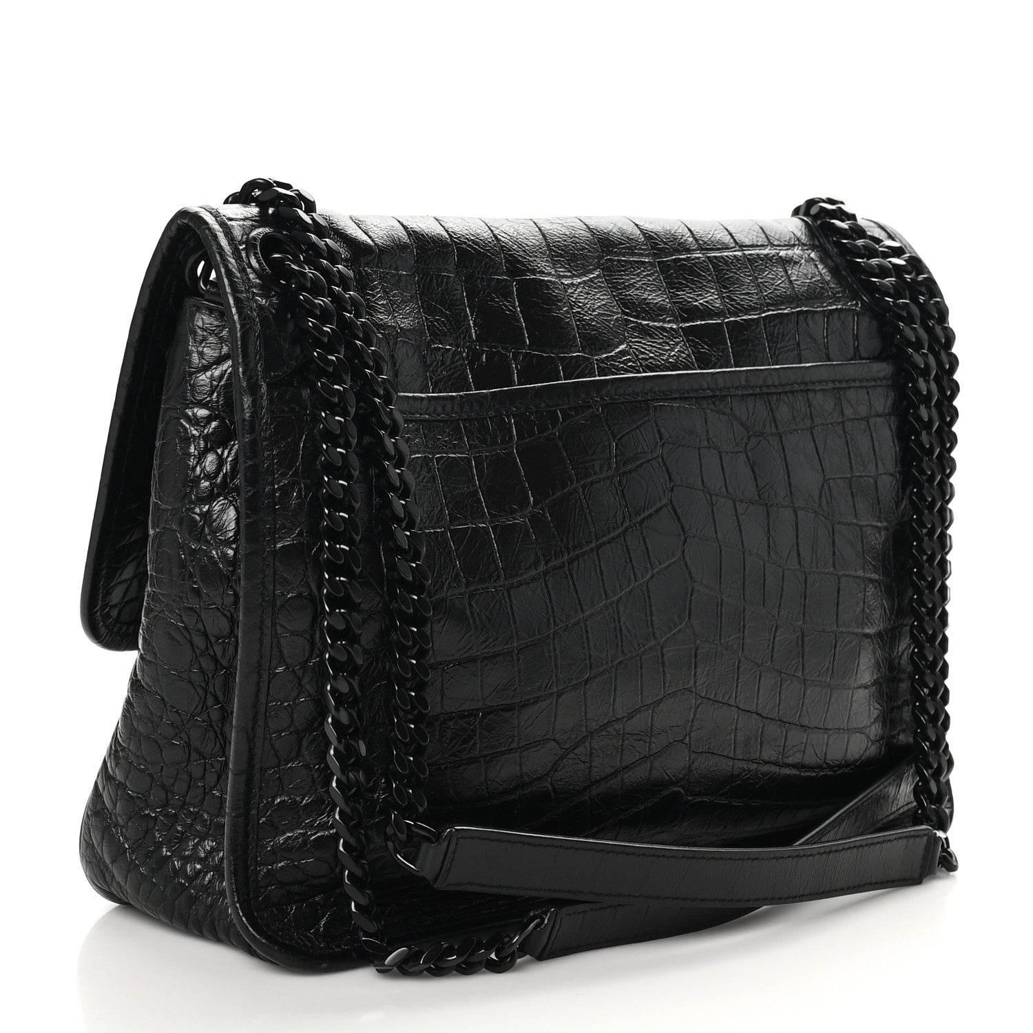 Saint Laurent Crocodile Embossed Lambskin Monogram Medium Niki Chain Satchel Black 3 of 10