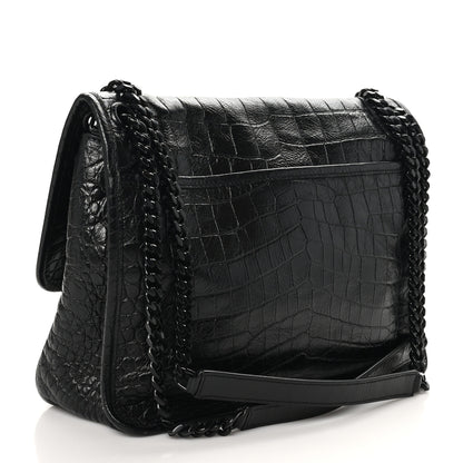 Saint Laurent Crocodile Embossed Lambskin Monogram Medium Niki Chain Satchel Black 3 of 10