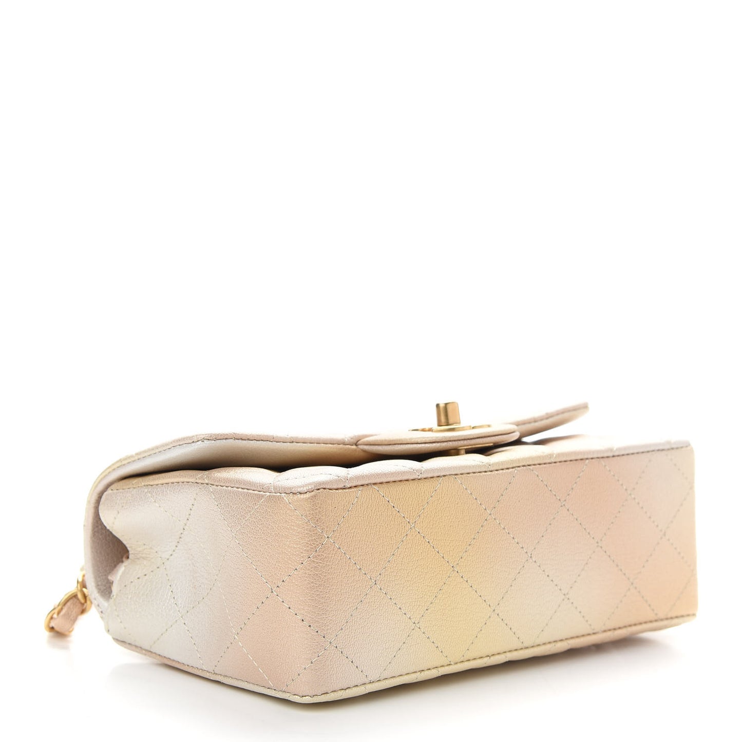 Metallic Goatskin Quilted Mini Rectangular Flap Gold