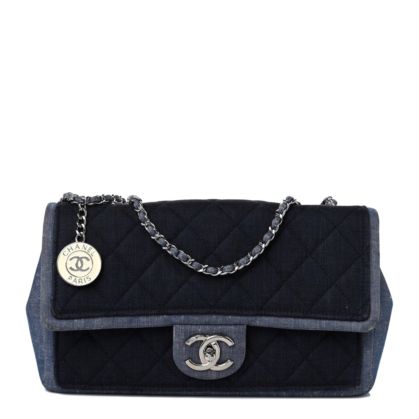 Denim Quilted Medium Graphic Flap Light Blue