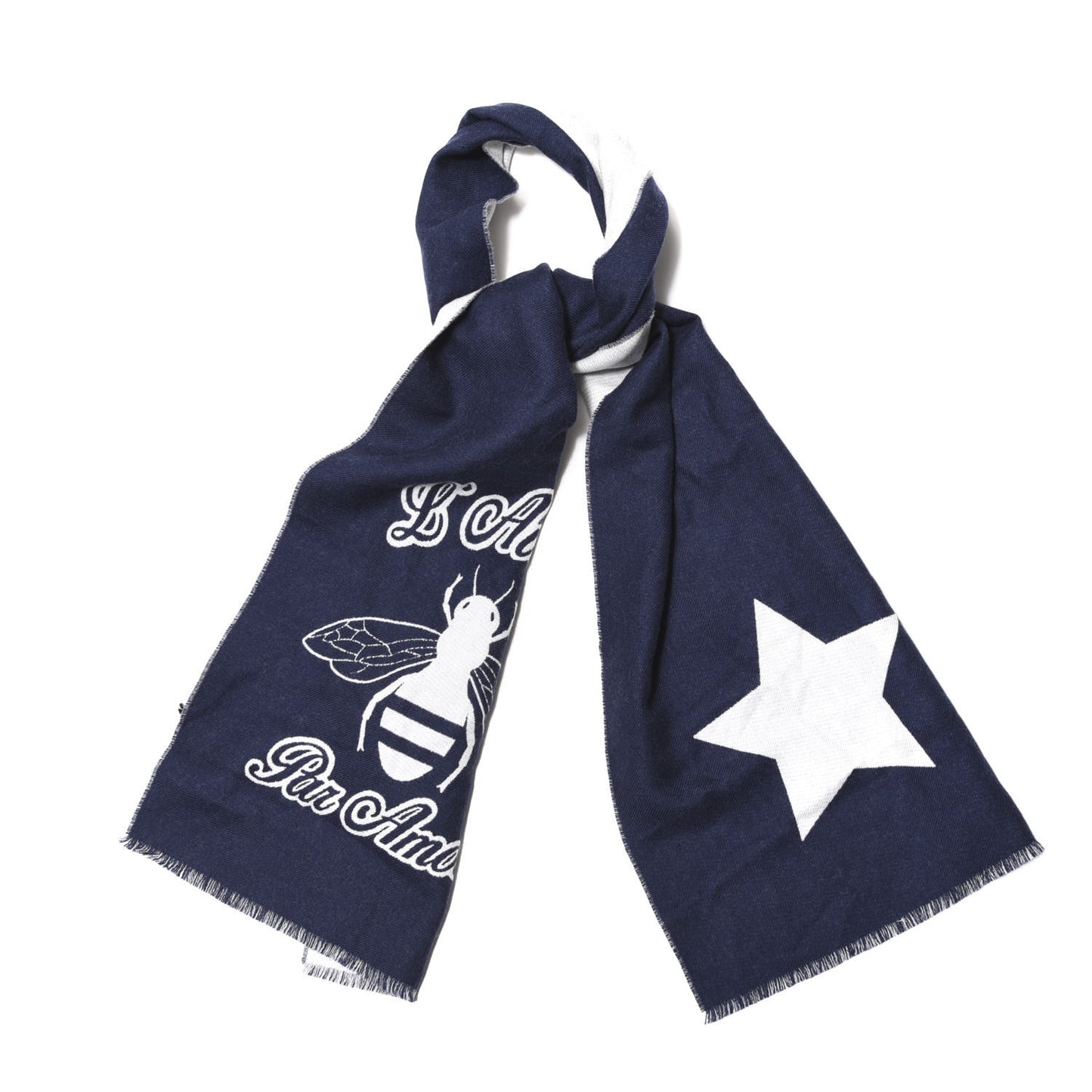 Wool Bee Scarf Navy White