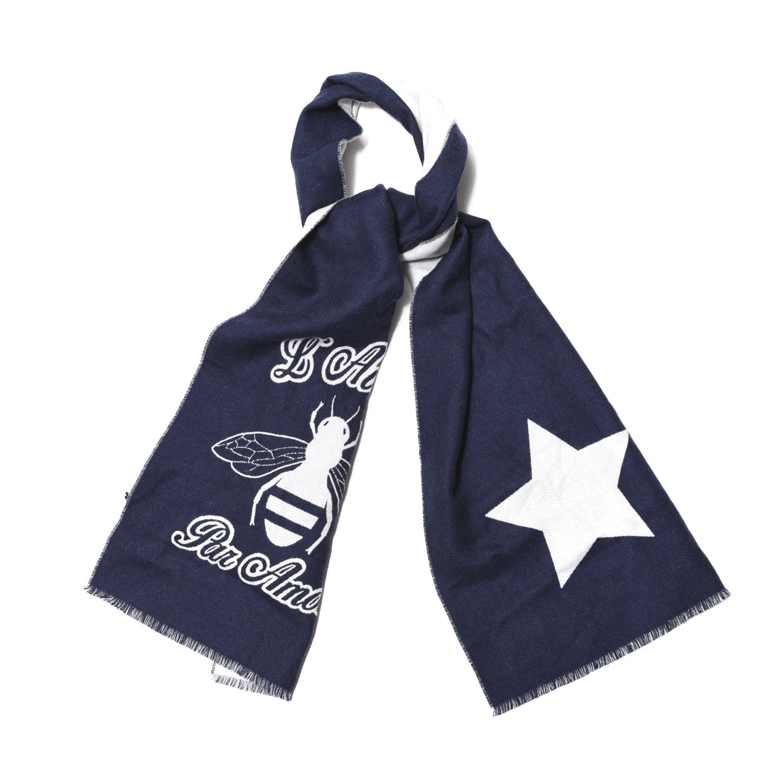 Gucci Wool Bee Scarf Navy White 1 of 5