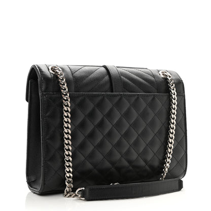 Saint Laurent Grain De Poudre Textured Mixed Matelasse Triquilt Medium Monogram Satchel Black 3 of 14