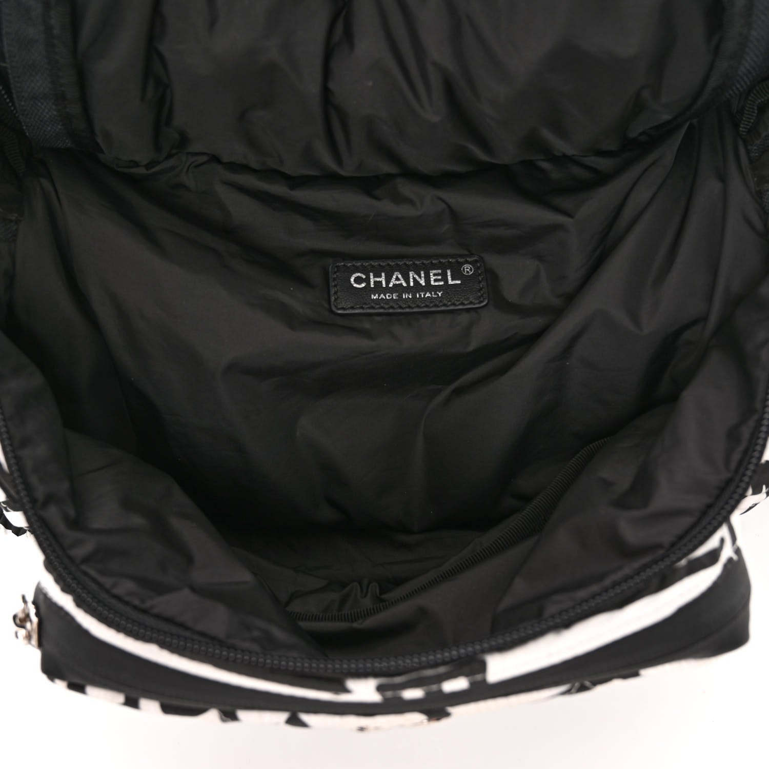 Chanel Nylon Printed Quilted Coco Neige Convertible Backpack Black White 6 of 12