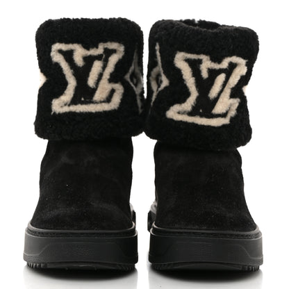 Louis Vuitton Suede Calfskin Shearling Snowdrop Flat Ankle Boot 36 Black 2 of 10