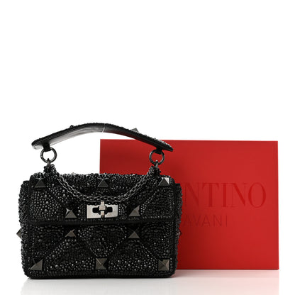 Valentino Garavani Crystal Suede Lacquer Monochrome Medium Roman Stud Shoulder Bag Black 9 of 9