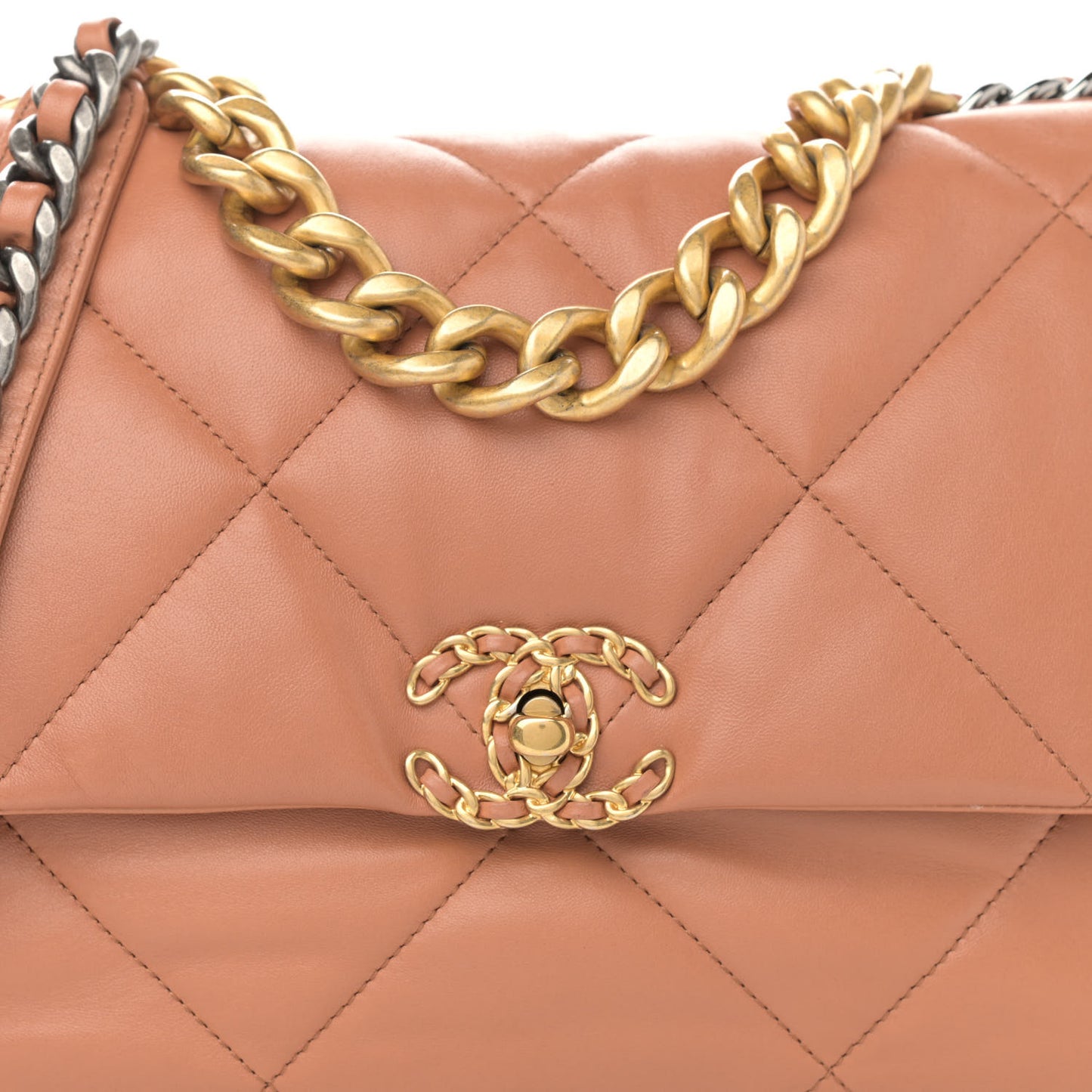 Lambskin Quilted Large Chanel 19 Flap Brown
