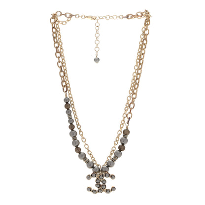 Chanel Crystal Pearl Nefertiti CC Double Chain Pendant Necklace Gold Dark Grey 3 of 6