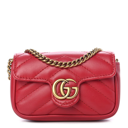 Gucci Calfskin Matelasse GG Marmont 2.0 Coin Purse On A Chain Hibiscus Red 1 of 8
