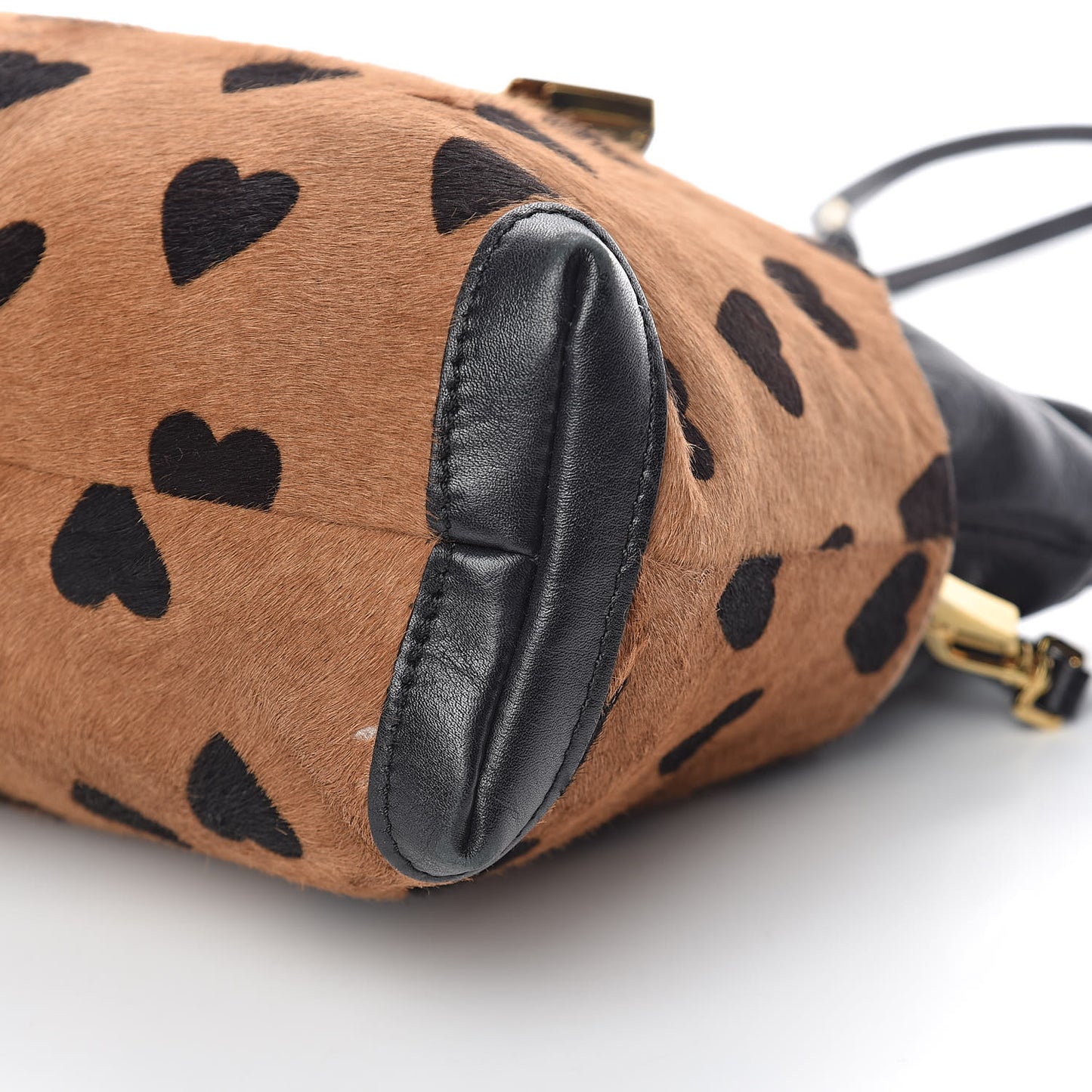 Calf Hair Heart Print Little Crush Dark Camel Black