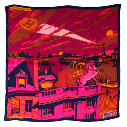 Hermes Silk Minuit Au Faubourg Scarf 70 Caban Prune Rose Vif 2 of 9