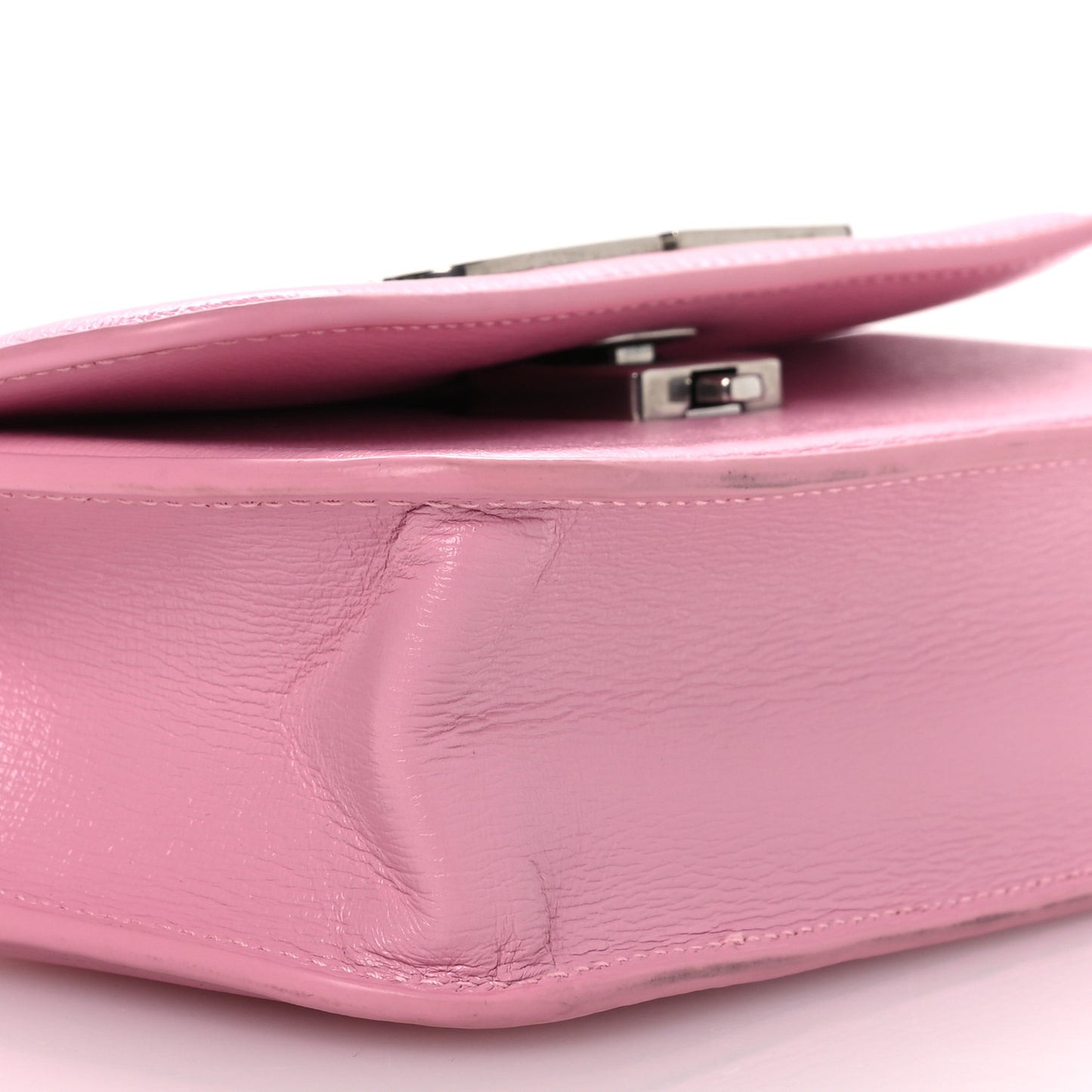 Calfskin Stripe Embossed Gossip Chain Bag XS Candy Pink