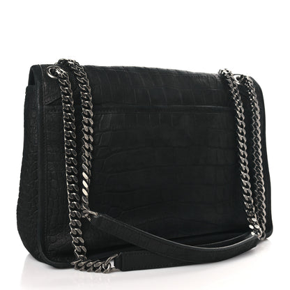 Saint Laurent Nubuck Crocodile Embossed Monogram Medium Niki Chain Satchel Black 3 of 10