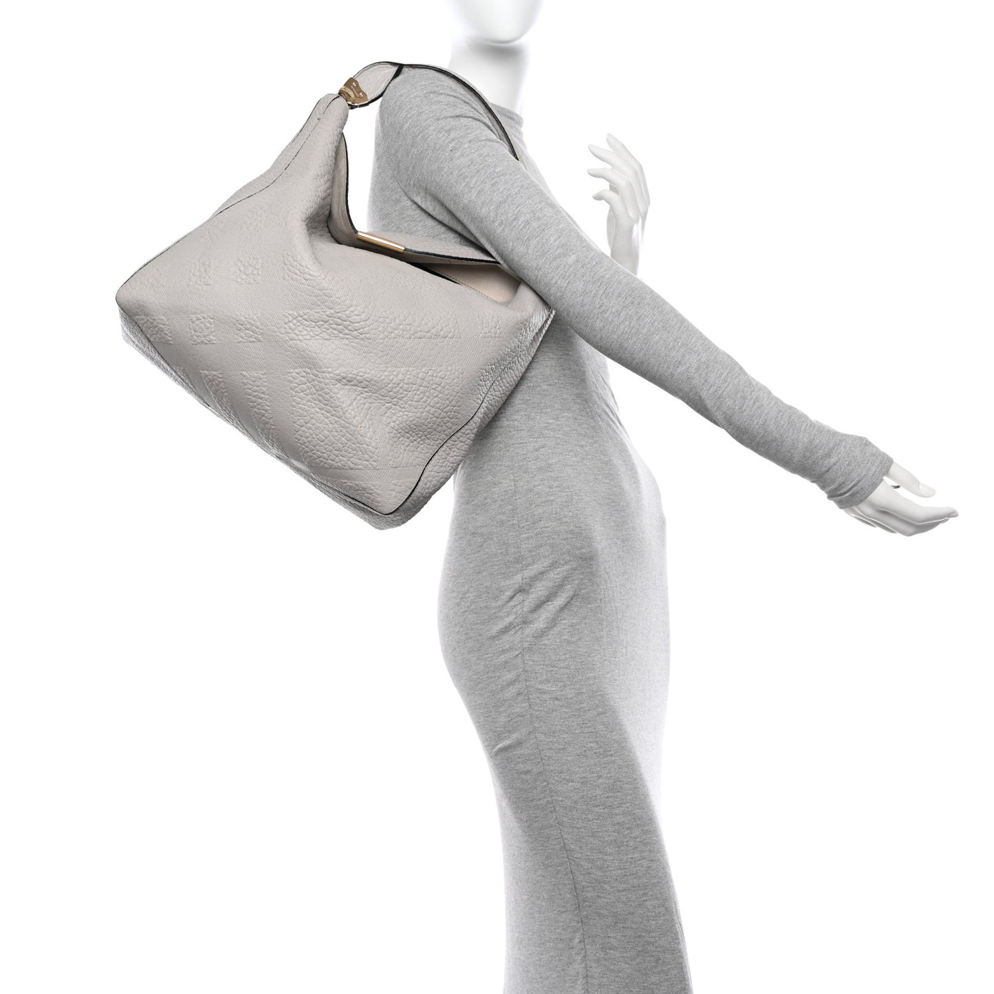 Heritage Grain Check Embossed Medium Lindburn Hobo Stone White