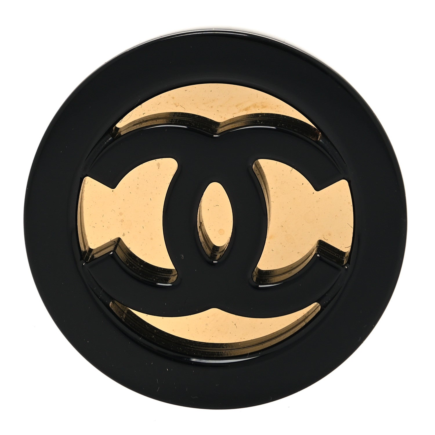 Chanel Resin CC Round Brooch Gold Black 1 of 4