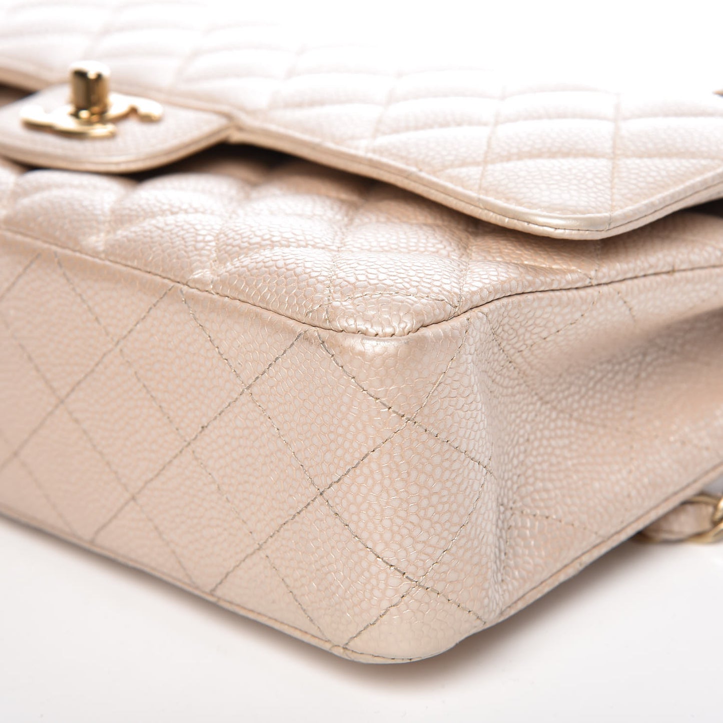 Pearly Caviar Quilted Medium Double Flap Light Beige